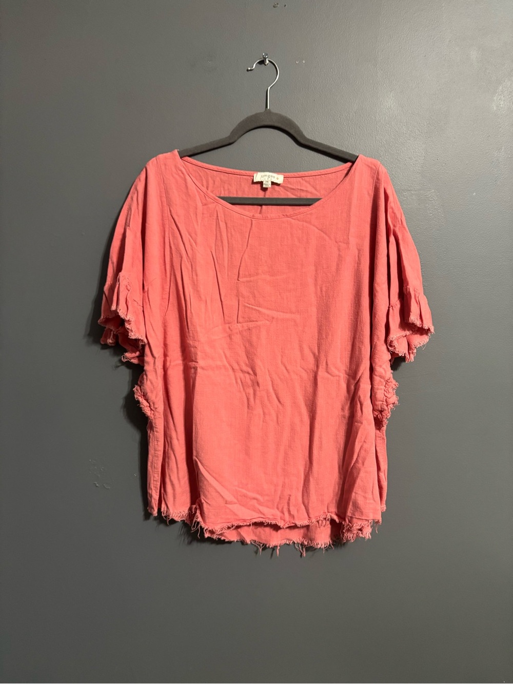 UMGEE Pink Linen blend fall Frayed flutter sleeve feminine Blouse 2XL